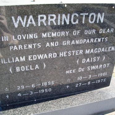 WARRINGTON William Edward 1895-1950 &amp; Hester Magdalene DE SWARDT 1901-1975