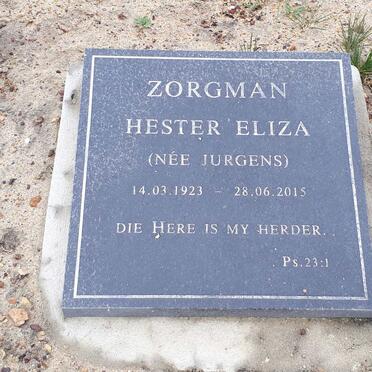 ZORGMAN Hester Eliza nee JURGENS 1923-2015