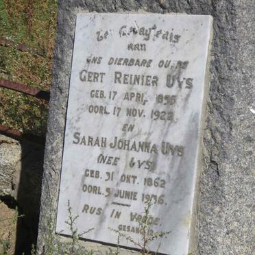UYS Gert Reinier 1855-1922 &amp; Sarah Johanna UYS 1862-1936