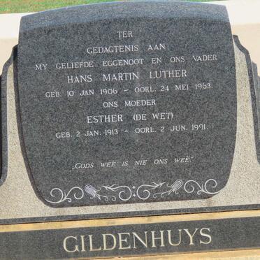 GILDENHUYS Hans Martin Luther 1906-1963 &amp; Esther DE WET 1913-1991