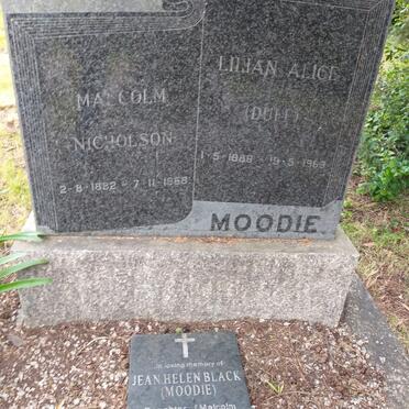 MOODIE Malcolm Nicholson 1882-1968 &amp; Lilian Alice 1886-1969 :: BLACK Jean Helen nee MOODIE 1919-2012