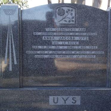 UYS Anna Jacoba nee LE ROUX 1911-1948