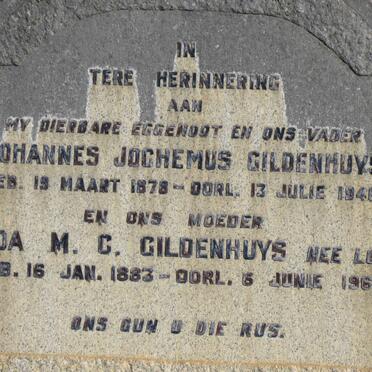 GILDENHUYS Johannes Jochemus 1878-1946 &amp; Alida M.C. LOTZ 1883-1962