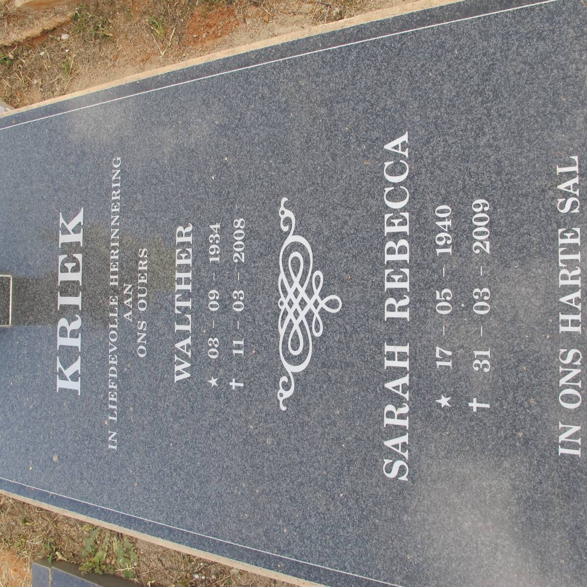 KRIEK Walther 1934-2008 &amp; Sarah Rebecca 1940-2009