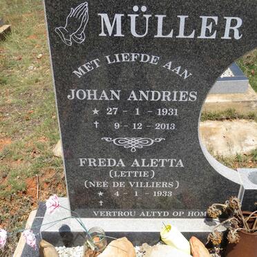 MULLER Johan Andries 1931-2013 &amp; Freda Aletta DE VILLIERS 1933-