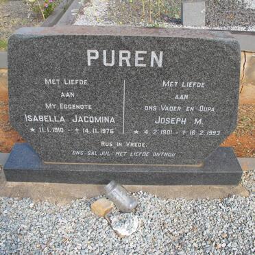 PUREN Joseph M. 1901-1993 &amp; Isabella Jacomina 1910-1976