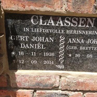 CLAASEN Gert Johan Daniel 1936-2014 &amp; Anna Johanna BREYTENBACH 1938-