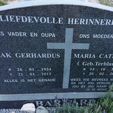 BARNARD Izak Gerhardus 1924-2013 &amp; Maria Catherina TERBLANCHE 1924-2006