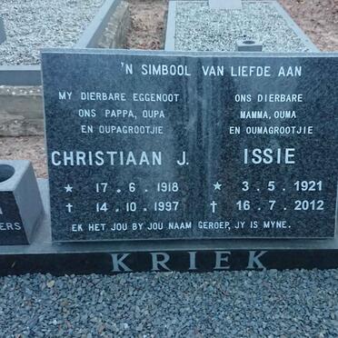 KRIEK Christiaan J. 1918-1997 &amp; Issie 1921-2012
