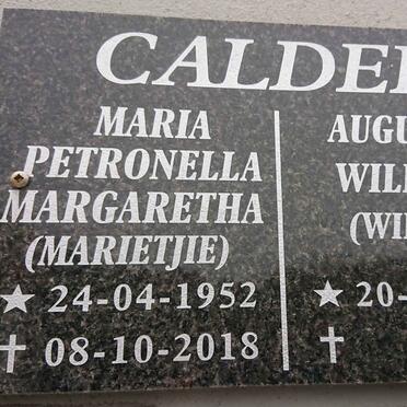 CALDER Augustus William 1950- &amp; Maria Petronella Margaretha 1952-2018
