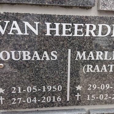 HEERDEN Oubaas, van 1950-2016 &amp; Marlene RAATH 1944-2016