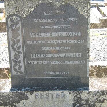 BESTER Pieter J.A. 1887-1959 &amp; Anna C.D. KOTZE 1895-1949