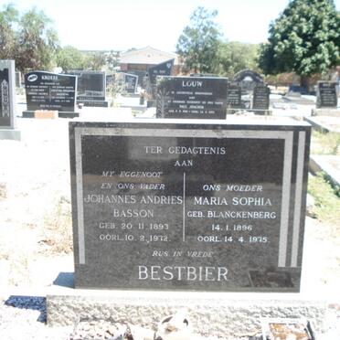 BESTBIER Johannes Andries Basson 1893-1972 &amp; Maria Sophia BLANCKENBERG 1896-1975