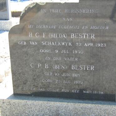 BESTER C.P.B. 1915-1979 &amp; H.G.F. VAN SCHALKWYK 1923-1970