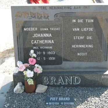 BRAND Johanna Catherina nee HICKMAN 1903-1991 :: BRAND Piet 1934-1998