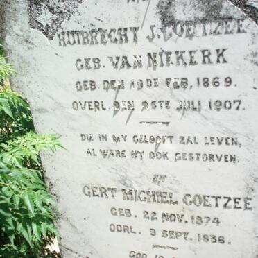 COETZEE Gert Michiel 1874-1936 &amp; Huibrecht J. van NIEKERK 1869-1907