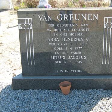 GREUNEN Petrus Jacobus, van 1905- &amp; Anna Hendrika C. KOTZE 1895-1977