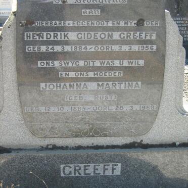 GREEFF Hendrik Gideon 1884-1956 &amp; Johanna Martina RUST 1885-1968