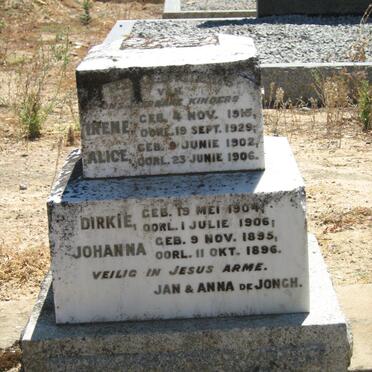 JONGH Johanna, de 1895-1896 :: DE JONGH Alice 1902-1906 :: DE JONGH Dirkie 1904-1906 :: DE JONGH Irene 1915-1929 ::