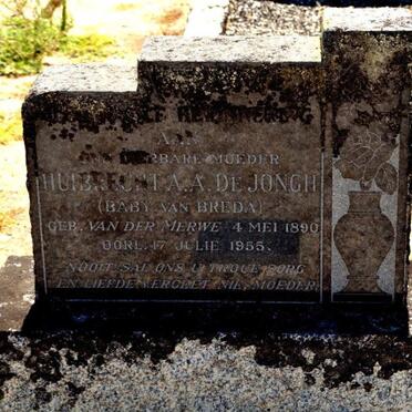 JONGH Huibrecht A.A., de nee VAN DER MERWE 1890-1955