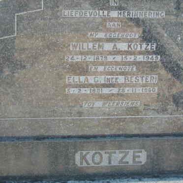 KOTZE Willem A. 1879-1949 &amp; Ella G. BESTER 1881-1960