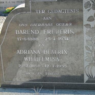 KOTZÉ Barend Frederik 1888-1934 &amp; Adriana Beatrix Wilhelmina 1898-1955