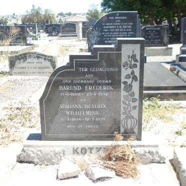 KOTZE Barend Frederik 1888-1934 &amp; Adriana Beatrix Wilhelmina 1898-1955