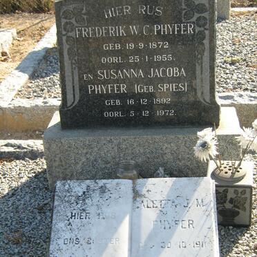 PHYFER Frederik W.C. 1872-1955 &amp; Susanna Jacoba SPIES 1892-1972 :: PHYFER Aletta J.M. 1911-1967