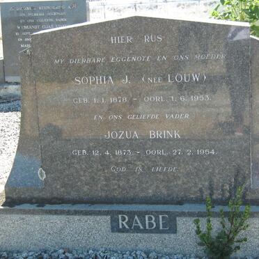 RABE Jozua Brink 1873-1954 &amp; Sophia J. LOUW 1878-1953