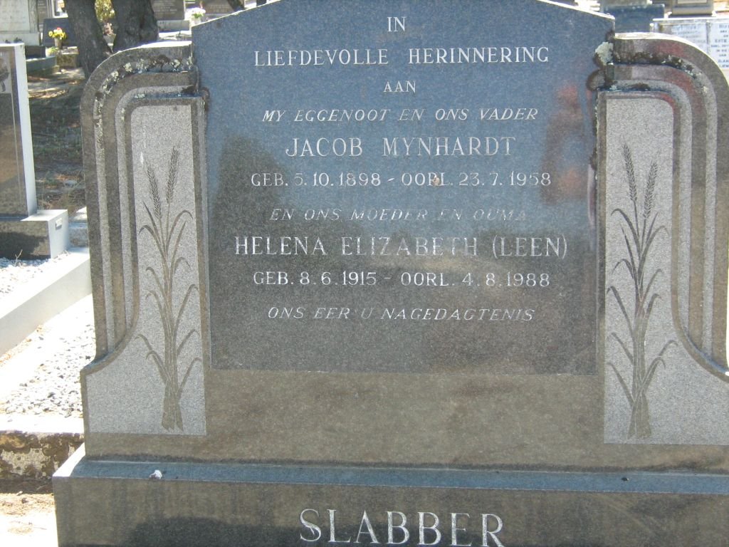 SLABBER Jacob Mynhardt 1898-1958 &amp; Helena Elizabeth 1915-1988