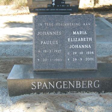 SPANGENBERG Johannes Paulus 1925-1989 &amp; Maria Elizabeth Johanna 1934-2001