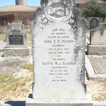 VISSER Anna S.S. nee SLABBER 1882-1939 :: Aletta M.J. SLABBER nee GELDENHUYS 1880-1940