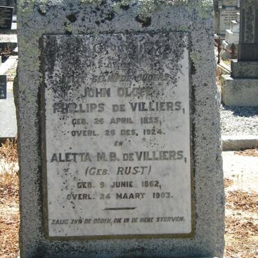 VILLIERS John Oloff Phillips, de 1855-1924 &amp; Aletta M.B. RUST  1862-1903