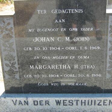 WESTHUIZEN Johan C.M., van der 1904-1969 &amp; Margaretha H. 1904-1996