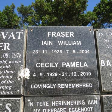 FRASER Iain William 1926-2004 &amp; Cecily Pamela 1929-2010