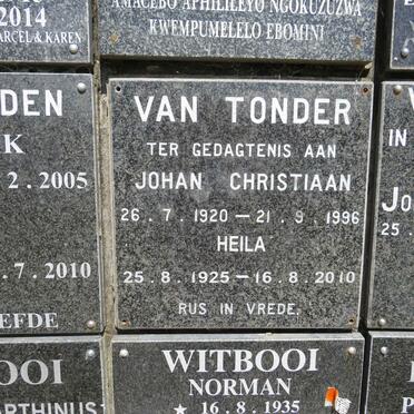 TONDER Johan Christiaan, van 1920-1996 &amp; Heila 1925-2010