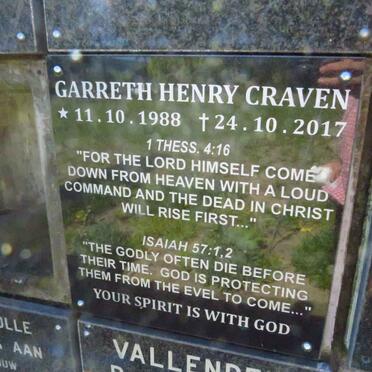 CRAVEN Garreth Henry 1988-2017