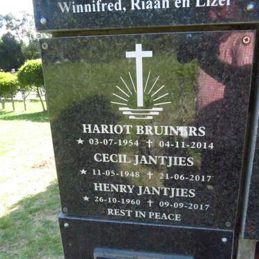 JANTJIES Cecil 1948-2017 :: BRUINERS Hariot 1954-2014 :: JANTJIES Henry 1960-2017