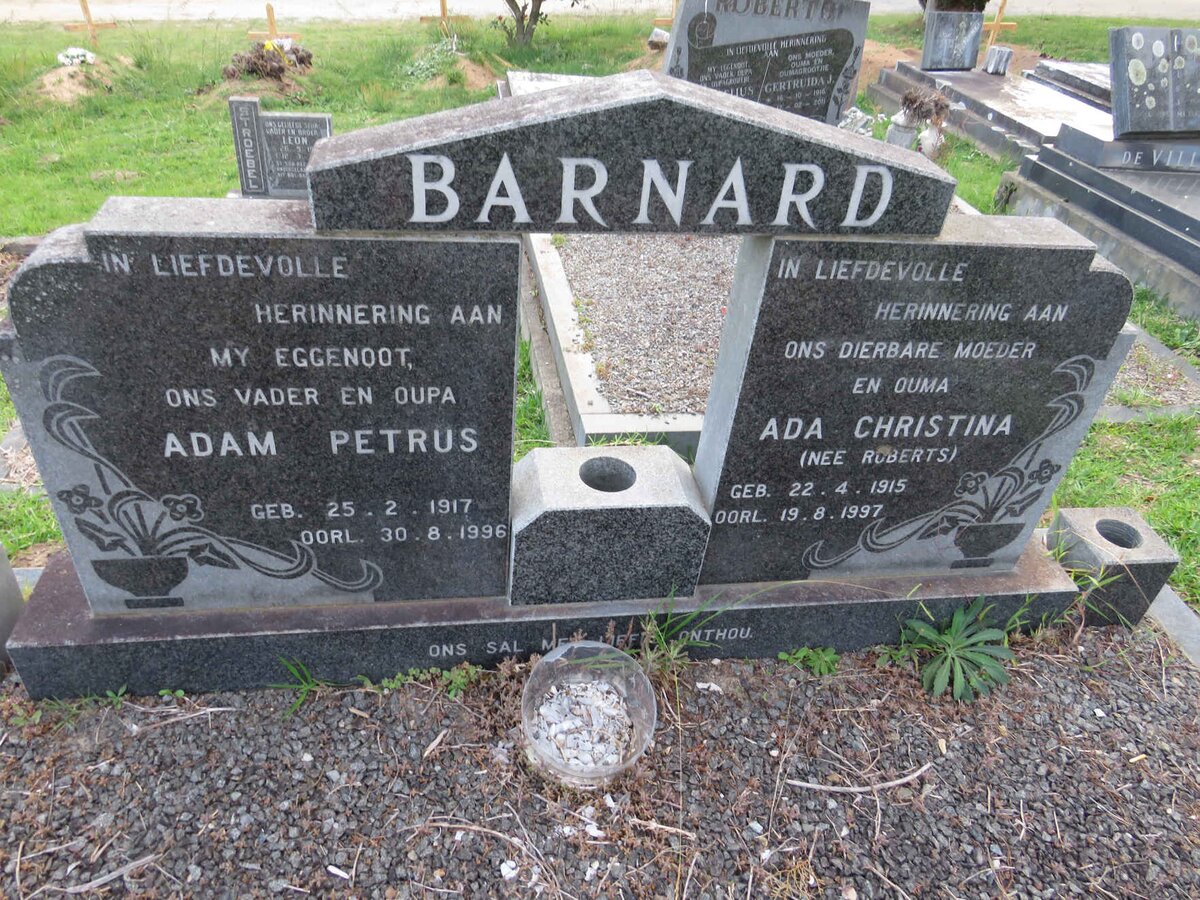 BARNARD Adam Petrus 1917-1996 & Ada Christina ROBERTS 1915-1997