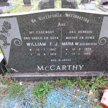 MCCARTHY William F.J. 1907-1979 & Maria M. ROELOFSE 1908-1984
