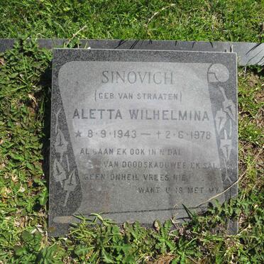 SINOVICH Aletta Wilhelmina nee VAN STRAATEN 1943-1979