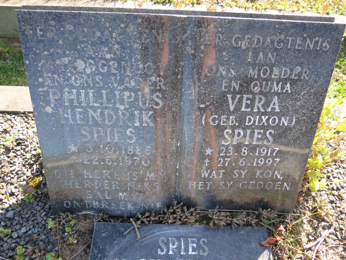 SPIES Phillipus Hendrik 1885-1970 &amp; Vera DIXON 1917-1997