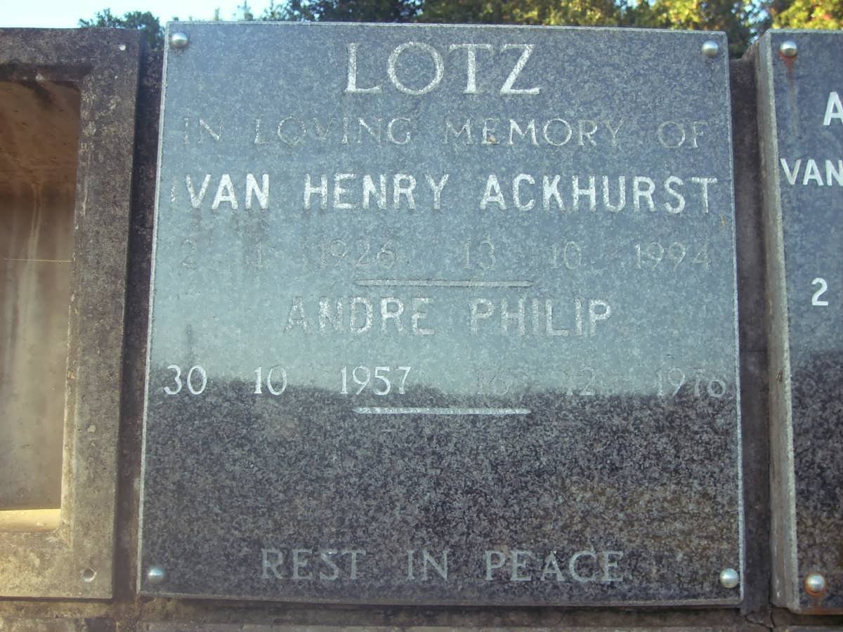 LOTZ Van Henry Ackhurst 1926-1994 :: LOTZ Andre Philip 1957-1976