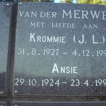 MERWE J.L., van der 1927-1991 &amp; Ansie 1924-1998