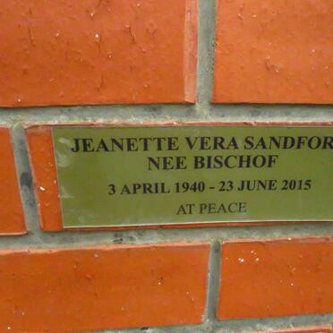 SANDFORD Jeanette Vera nee BISCHOF 1940-2015
