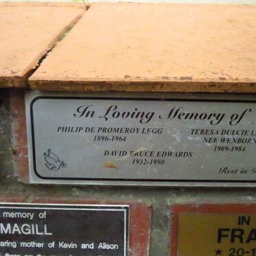 LEGG Philip De Promeroy 1896-1964 &amp; Teresa Dulcie WENBORN 1909-1984 :: EDWARDS David Bruce 1932-1990