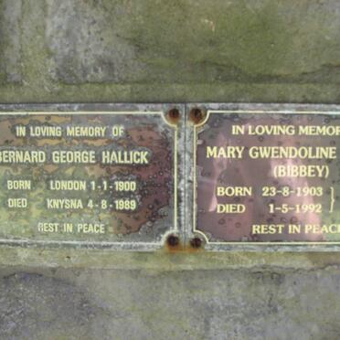 HALLICK Bernard George  1900-1989 &amp; Mary Gwendoline BIBBEY 1903-1992