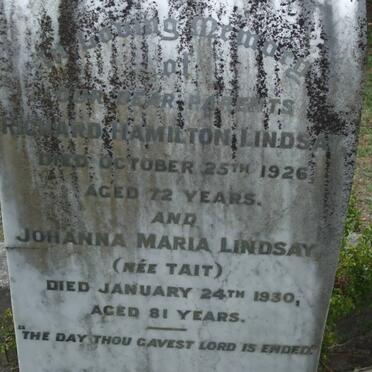LINDSAY Richard Hamilton -1926 &amp; Johanna Maria TAIT -1930