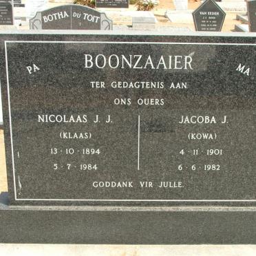 BOONZAAIER Nicolaas J.J. 1894-1984 &amp; Jacoba J. 1901-1982