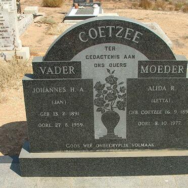 COETZEE Johannes H.A. 1891-1959 &amp; Aletta R. COETZEE 1898-1977